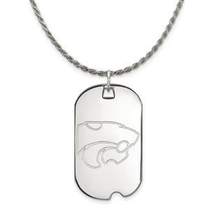 Sterling Silver Kansas State Large Dog Tag Pendant Necklace - 20 Inch